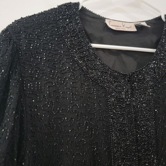 Laurence Kazar Womens Silk Beaded Jacket Size Petite Large Black Hook And Eye - Picture 3 of 6
